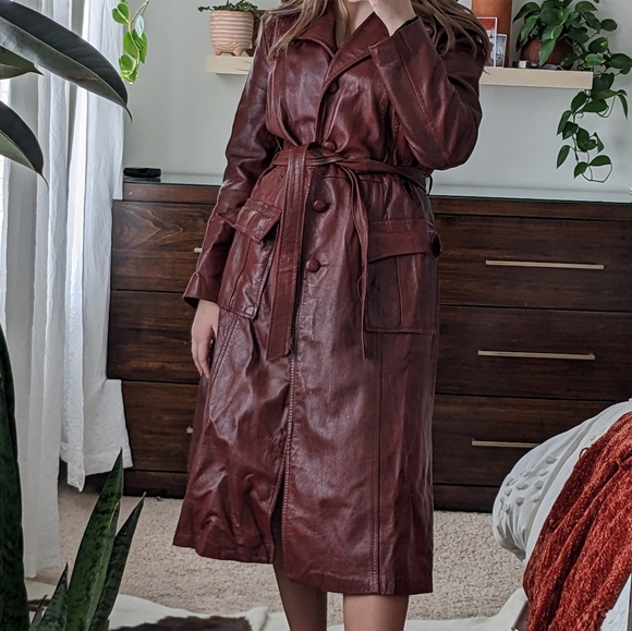 Vintage Faux Leather Trench Coat - Picture 2 of 13